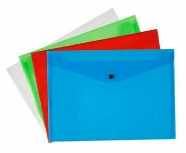 4 X A4 Plastic WALLETS Stud Document Wallet Files FOLDERS Filing School Office - ZYBUX